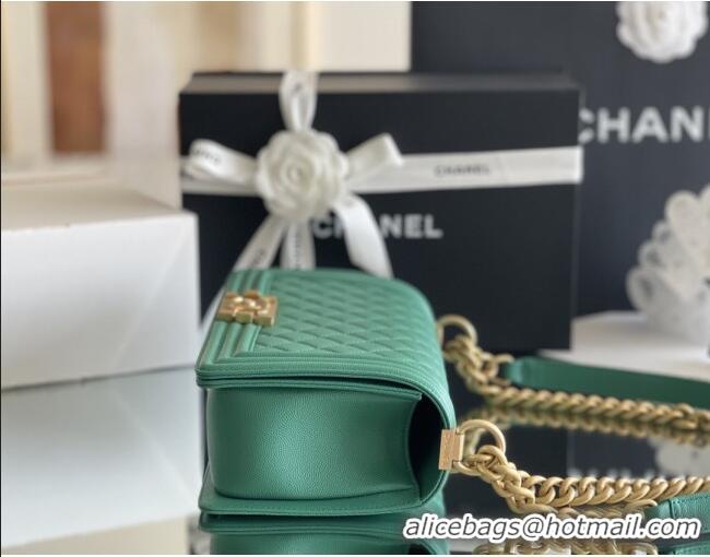 Low Cost Chanel Original Small Grained Calfskin Medium Boy Flap Bag AS2005 Green/Matte Gold 2025 Top Quality