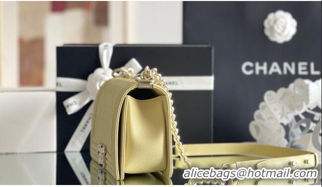 Promotional Chanel Original Small Grained Calfskin Medium Boy Flap Bag AS2005 Yellow/Light Gold 2025 Top Quality