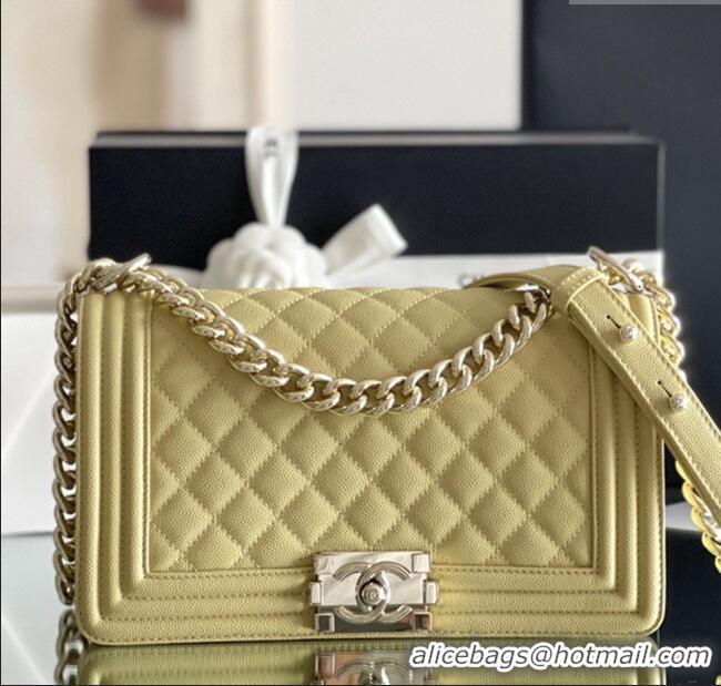 Promotional Chanel Original Small Grained Calfskin Medium Boy Flap Bag AS2005 Yellow/Light Gold 2025 Top Quality