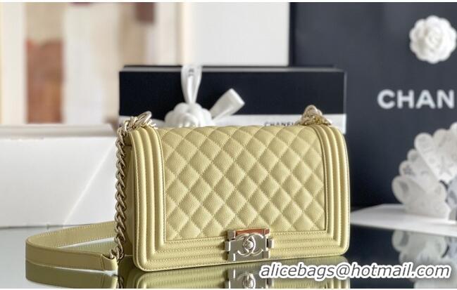 Promotional Chanel Original Small Grained Calfskin Medium Boy Flap Bag AS2005 Yellow/Light Gold 2025 Top Quality
