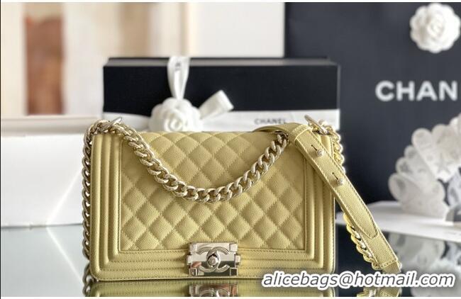 Promotional Chanel Original Small Grained Calfskin Medium Boy Flap Bag AS2005 Yellow/Light Gold 2025 Top Quality