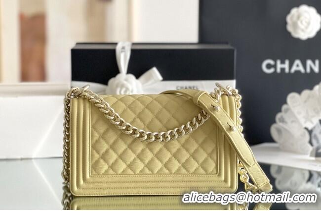 Promotional Chanel Original Small Grained Calfskin Medium Boy Flap Bag AS2005 Yellow/Light Gold 2025 Top Quality