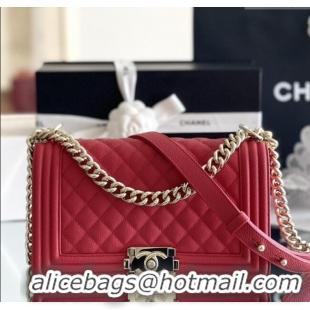 Discount Chanel Original Big Grained Calfskin Medium Boy Flap Bag AS2005 Red/Light Gold 2025 Top Quality