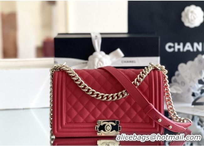 Discount Chanel Original Big Grained Calfskin Medium Boy Flap Bag AS2005 Red/Light Gold 2025 Top Quality