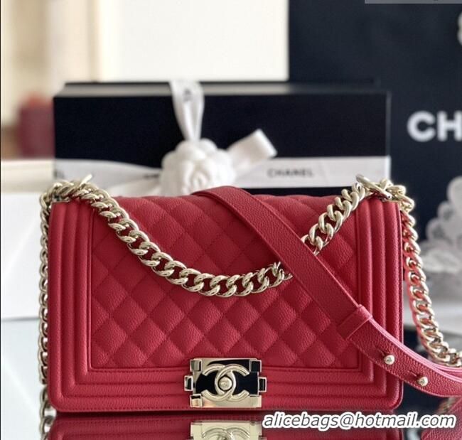 Discount Chanel Original Big Grained Calfskin Medium Boy Flap Bag AS2005 Red/Light Gold 2025 Top Quality