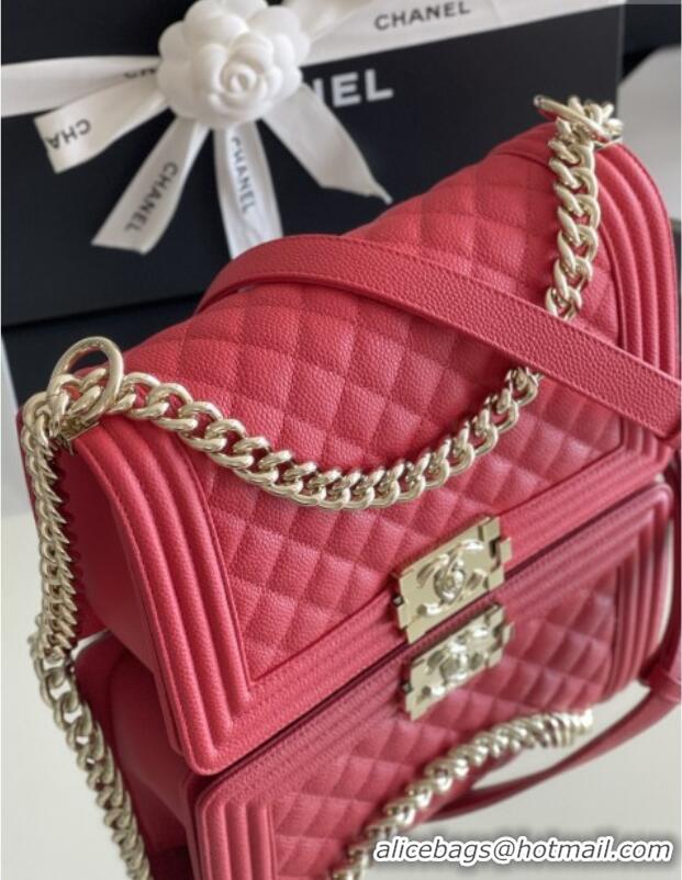 Discount Chanel Original Big Grained Calfskin Medium Boy Flap Bag AS2005 Red/Light Gold 2025 Top Quality