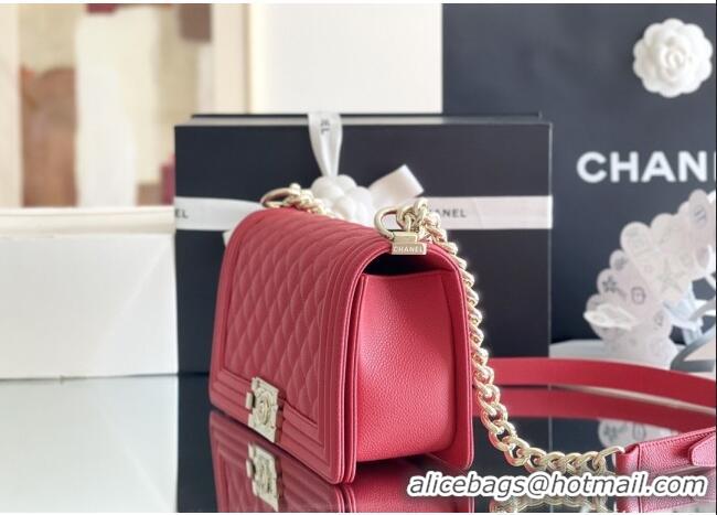 Discount Chanel Original Big Grained Calfskin Medium Boy Flap Bag AS2005 Red/Light Gold 2025 Top Quality