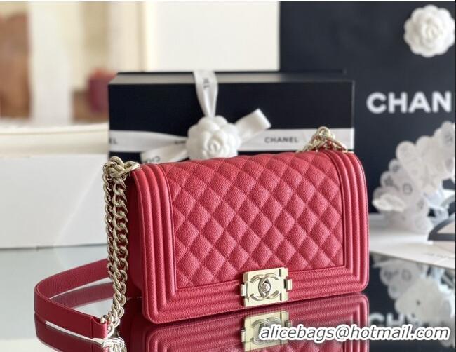 Discount Chanel Original Big Grained Calfskin Medium Boy Flap Bag AS2005 Red/Light Gold 2025 Top Quality