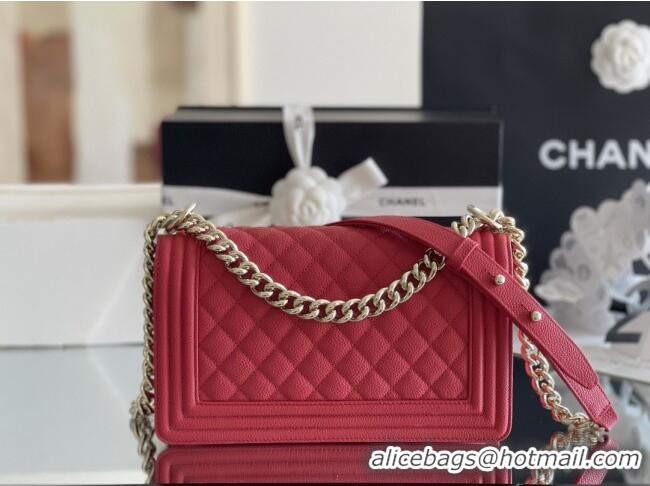 Discount Chanel Original Big Grained Calfskin Medium Boy Flap Bag AS2005 Red/Light Gold 2025 Top Quality