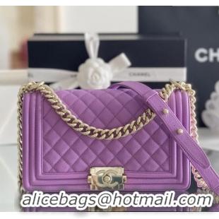 Top Design Chanel Original Big Grained Calfskin Medium Boy Flap Bag AS2005 Purple/Light Gold 2025 Top Quality