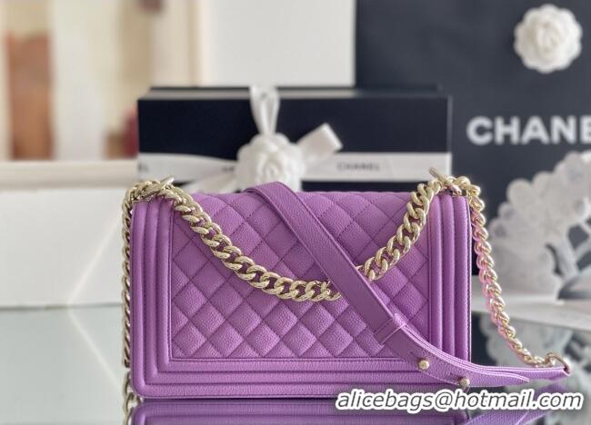 Top Design Chanel Original Big Grained Calfskin Medium Boy Flap Bag AS2005 Purple/Light Gold 2025 Top Quality