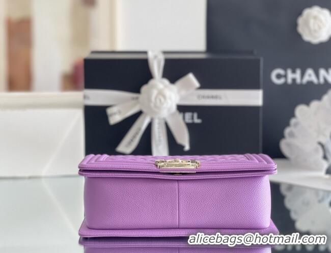 Top Design Chanel Original Big Grained Calfskin Medium Boy Flap Bag AS2005 Purple/Light Gold 2025 Top Quality