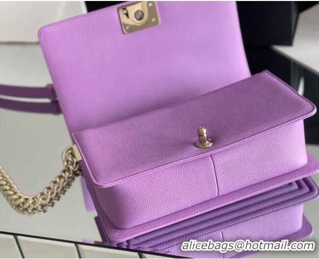 Top Design Chanel Original Big Grained Calfskin Medium Boy Flap Bag AS2005 Purple/Light Gold 2025 Top Quality