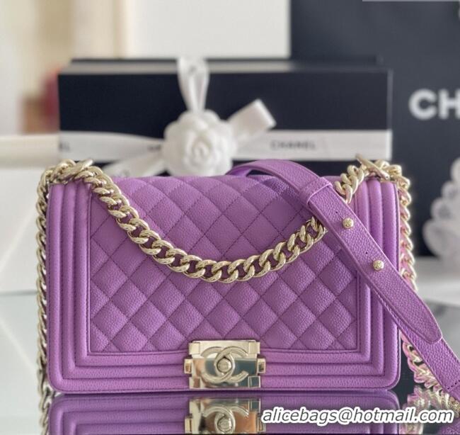 Top Design Chanel Original Big Grained Calfskin Medium Boy Flap Bag AS2005 Purple/Light Gold 2025 Top Quality