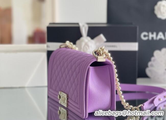 Top Design Chanel Original Big Grained Calfskin Medium Boy Flap Bag AS2005 Purple/Light Gold 2025 Top Quality