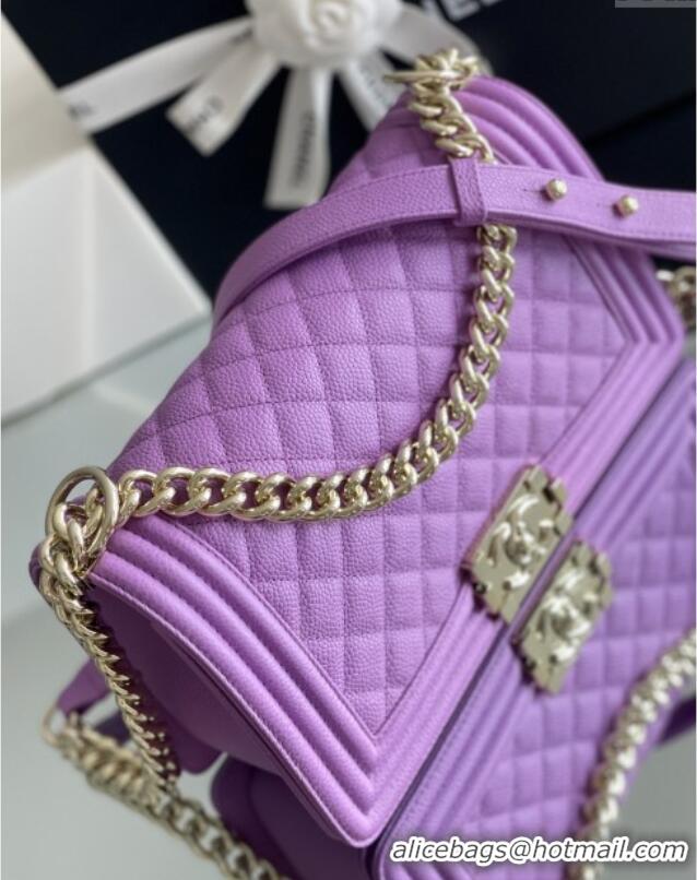 Top Design Chanel Original Big Grained Calfskin Medium Boy Flap Bag AS2005 Purple/Light Gold 2025 Top Quality