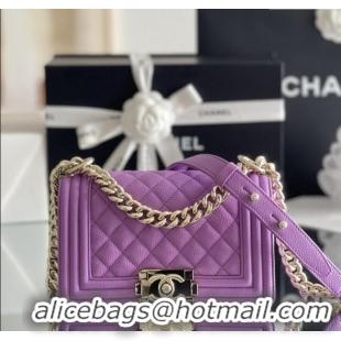 Famous Brand Chanel Original Big Grained Calfskin Small Boy Flap Bag AS2006 Purple/Light Gold 2025 Top Quality