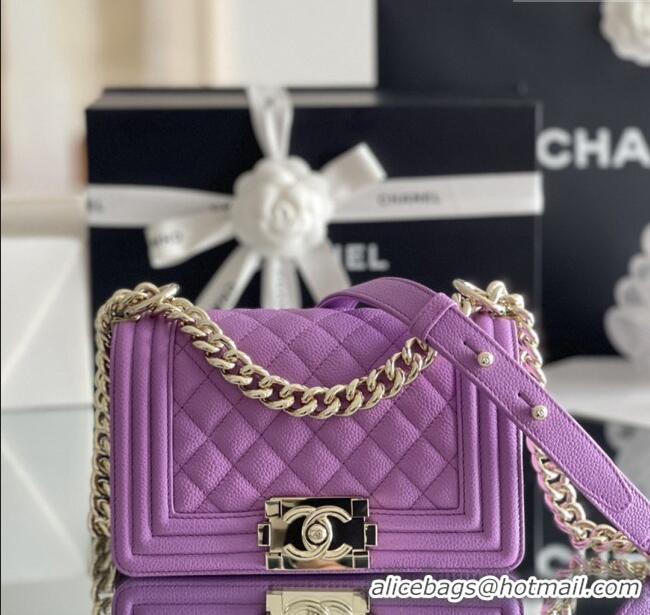 Famous Brand Chanel Original Big Grained Calfskin Small Boy Flap Bag AS2006 Purple/Light Gold 2025 Top Quality