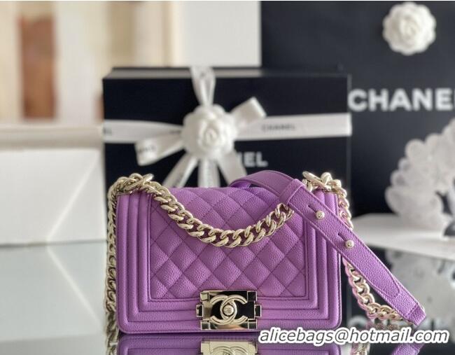 Famous Brand Chanel Original Big Grained Calfskin Small Boy Flap Bag AS2006 Purple/Light Gold 2025 Top Quality