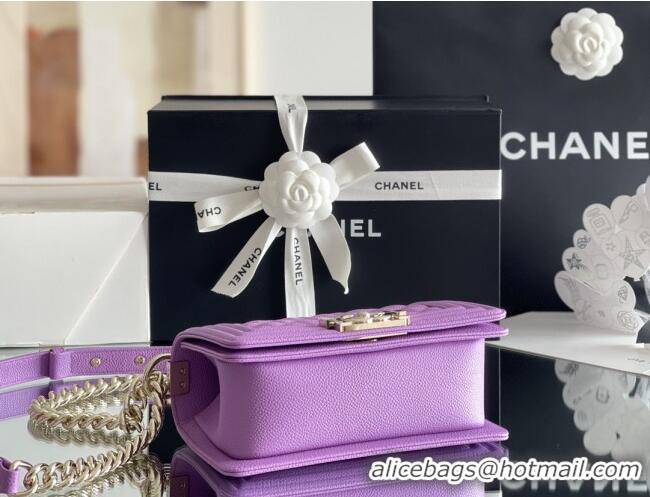 Famous Brand Chanel Original Big Grained Calfskin Small Boy Flap Bag AS2006 Purple/Light Gold 2025 Top Quality