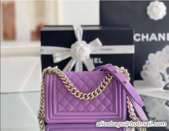 Famous Brand Chanel Original Big Grained Calfskin Small Boy Flap Bag AS2006 Purple/Light Gold 2025 Top Quality