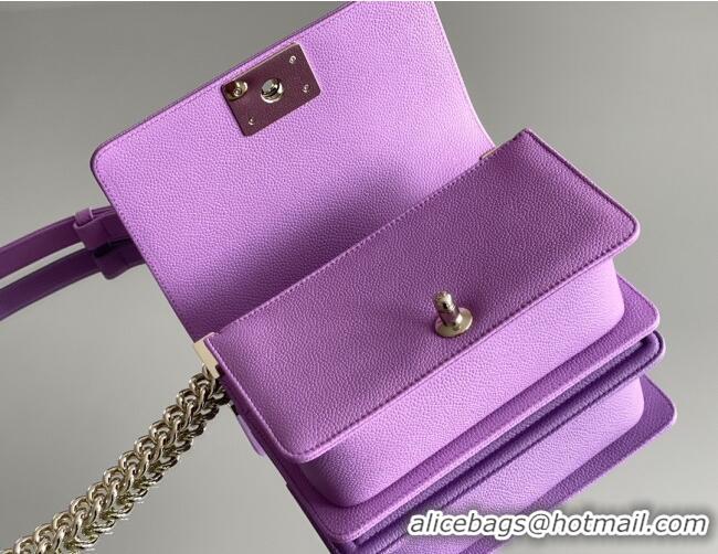 Famous Brand Chanel Original Big Grained Calfskin Small Boy Flap Bag AS2006 Purple/Light Gold 2025 Top Quality