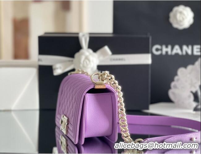 Famous Brand Chanel Original Big Grained Calfskin Small Boy Flap Bag AS2006 Purple/Light Gold 2025 Top Quality