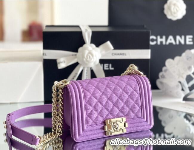 Famous Brand Chanel Original Big Grained Calfskin Small Boy Flap Bag AS2006 Purple/Light Gold 2025 Top Quality