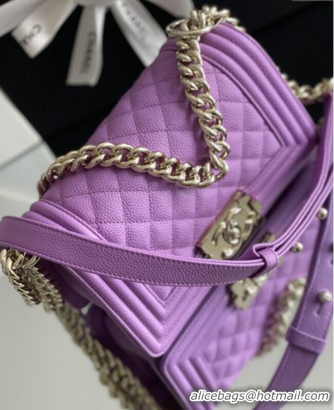 Famous Brand Chanel Original Big Grained Calfskin Small Boy Flap Bag AS2006 Purple/Light Gold 2025 Top Quality