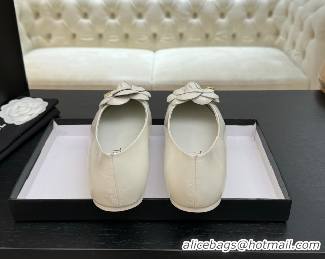 Buy Discount Chanel Shiny Calfskin Ballet flats with Camellia Bloom White 2025 G46520