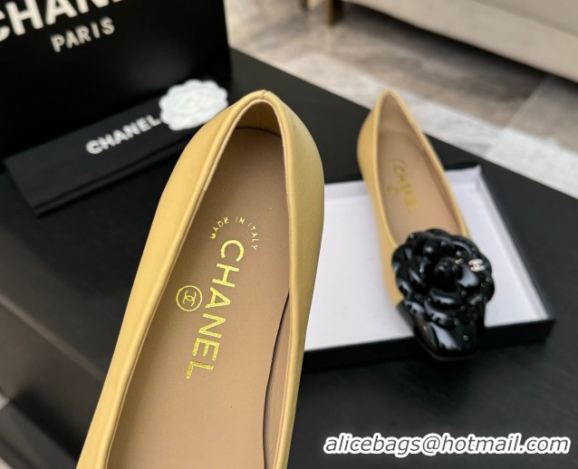 Classic Specials Chanel Lambskin & Patent Calfskin Ballet flats with Camellia Bloom Beige 2025 G46520