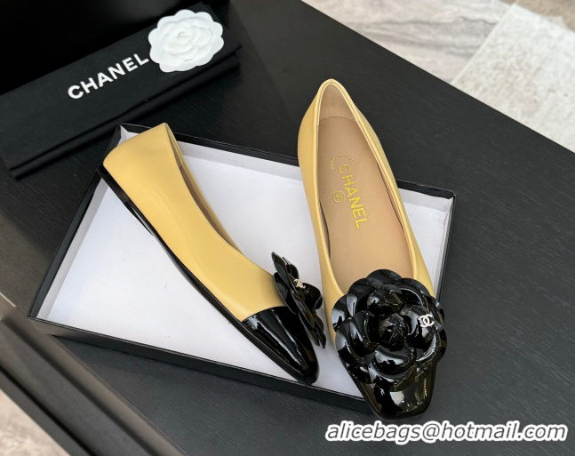 Classic Specials Chanel Lambskin & Patent Calfskin Ballet flats with Camellia Bloom Beige 2025 G46520
