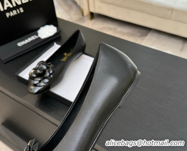 Unique Style Chanel Lambskin & Patent Calfskin Ballet flats with Camellia Bloom Black 2025 G46520