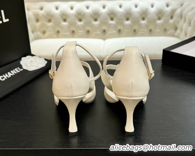Lowest Price Chanel Lambskin Heel Sandals 8cm with Strass Buckles White 2025 G46657