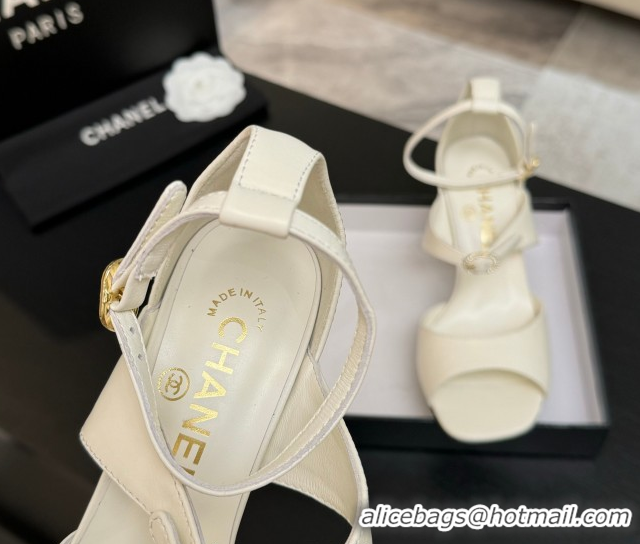 Lowest Price Chanel Lambskin Heel Sandals 8cm with Strass Buckles White 2025 G46657