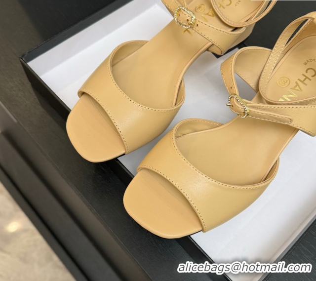 Discount Chanel Lambskin Low Heel Sandals with Strass Buckles Beige 2025 G46657
