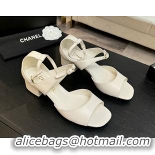 Best Price Chanel Lambskin Low Heel Sandals with Strass Buckles White 2025 G46657