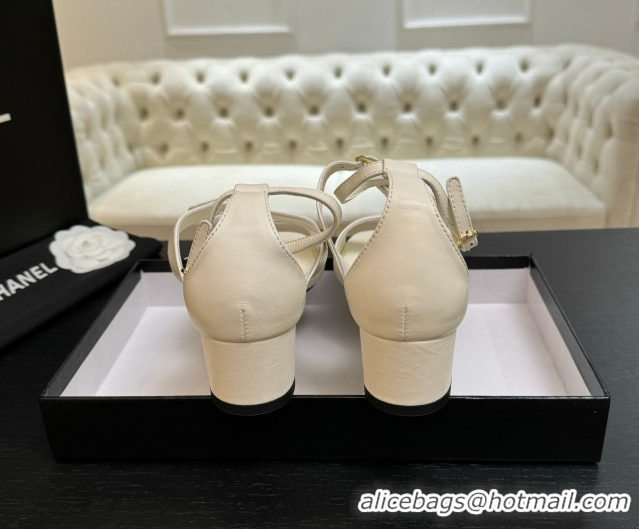 Best Price Chanel Lambskin Low Heel Sandals with Strass Buckles White 2025 G46657