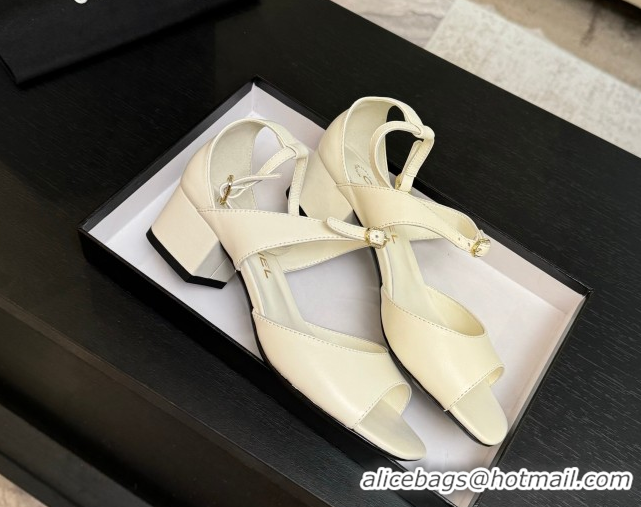Best Price Chanel Lambskin Low Heel Sandals with Strass Buckles White 2025 G46657