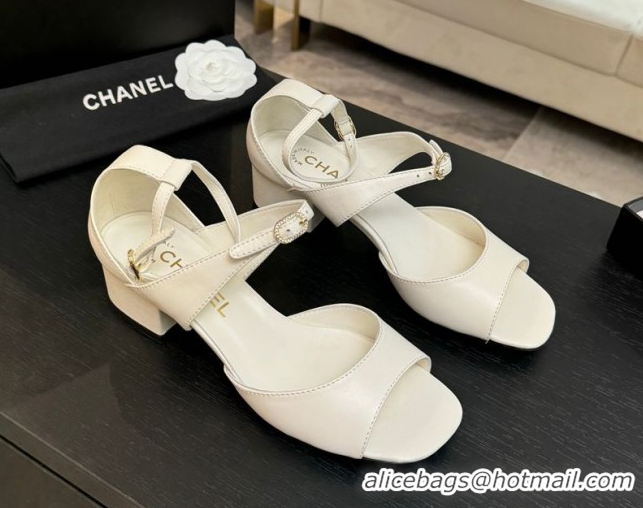 Best Price Chanel Lambskin Low Heel Sandals with Strass Buckles White 2025 G46657