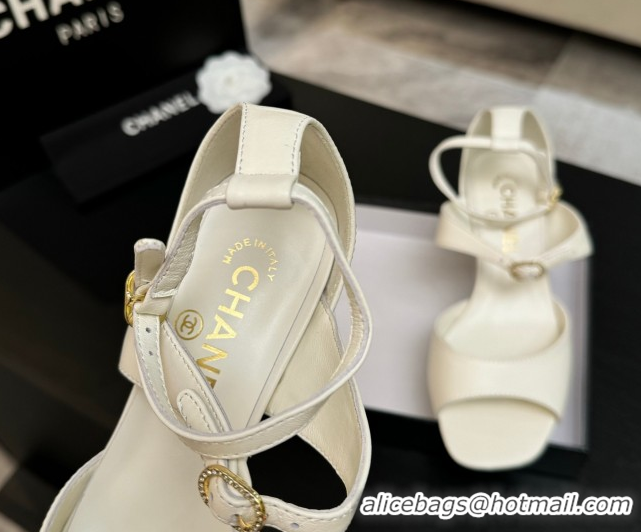 Best Price Chanel Lambskin Low Heel Sandals with Strass Buckles White 2025 G46657