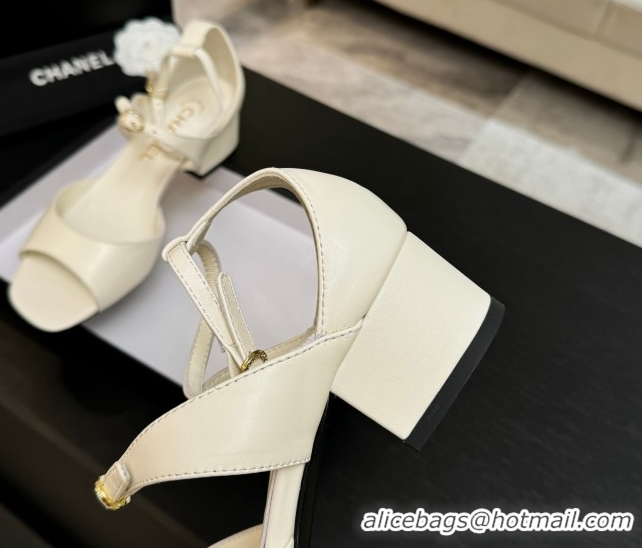 Best Price Chanel Lambskin Low Heel Sandals with Strass Buckles White 2025 G46657