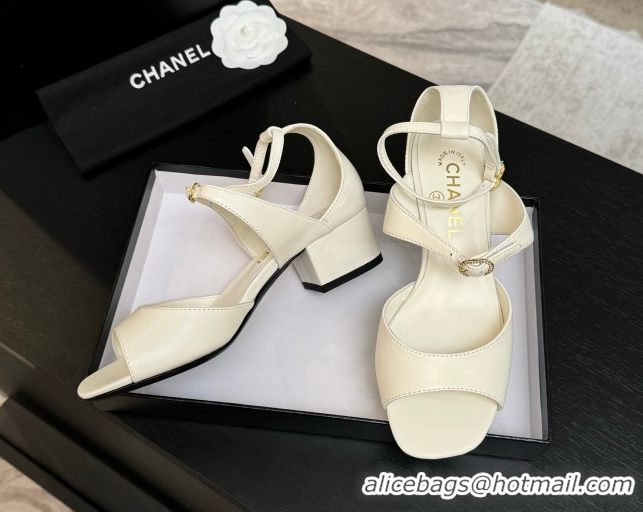 Best Price Chanel Lambskin Low Heel Sandals with Strass Buckles White 2025 G46657
