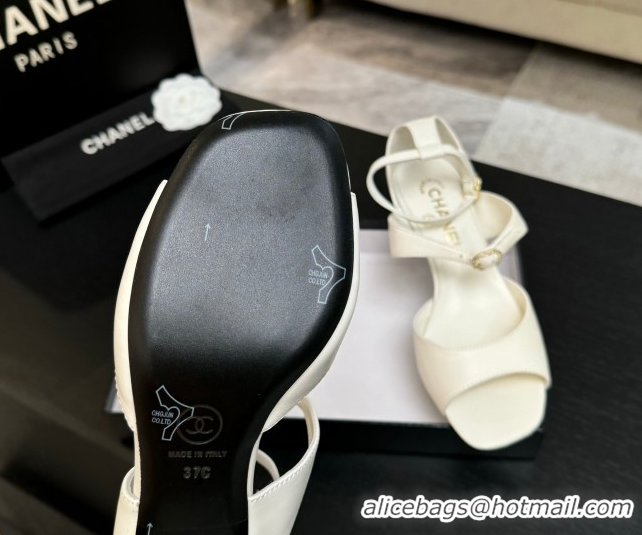 Best Price Chanel Lambskin Low Heel Sandals with Strass Buckles White 2025 G46657