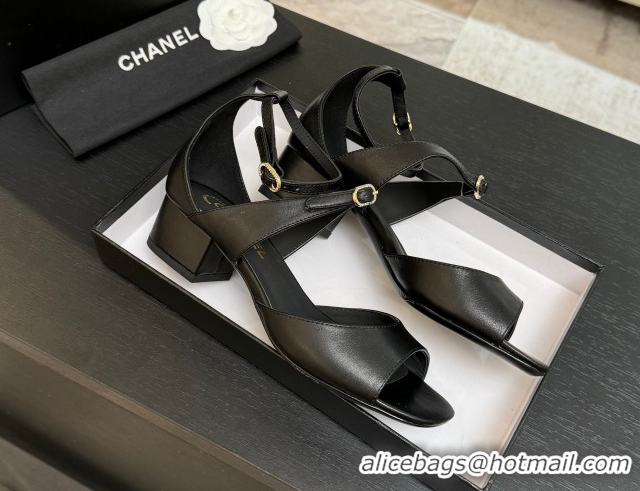 Purchase Chanel Lambskin Low Heel Sandals with Strass Buckles Black 2025 G46657