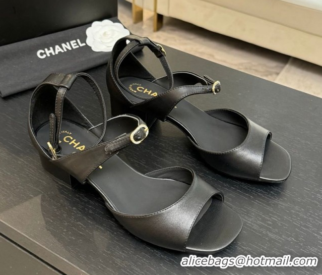 Purchase Chanel Lambskin Low Heel Sandals with Strass Buckles Black 2025 G46657