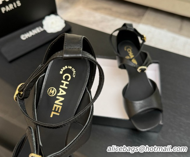 Purchase Chanel Lambskin Low Heel Sandals with Strass Buckles Black 2025 G46657