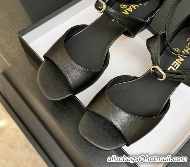 Purchase Chanel Lambskin Low Heel Sandals with Strass Buckles Black 2025 G46657