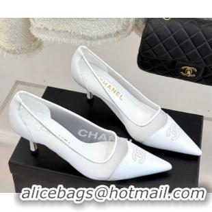 Top Design Chanel Calfskin & Mesh Pumps 8cm White 2025 CH090201