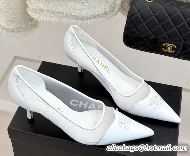 Top Design Chanel Calfskin & Mesh Pumps 8cm White 2025 CH090201